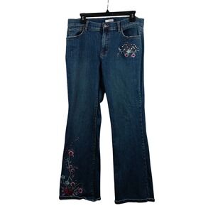 TINT JEANS Women's Blue Denim Flare Embellished Floral Bootcut Jeans Size 12